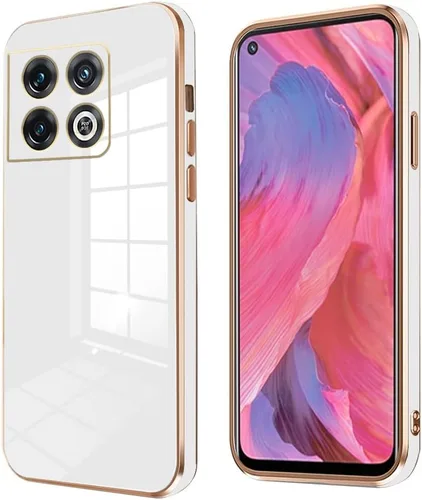 Vista 10 de Compatible con OnePlus 10 Pro Funda de silicona rosa, chapado para OnePlus 10 Pro, funda delgada y suave a prueba de golpes (negro)