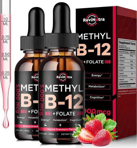 Vista 8 de Gotas líquidas de vitamina B12, vitaminas B12 de 5000 mcg, suplemento de complejo de vitamina B con metilcobalamina B12 sublingual, vitamina B6