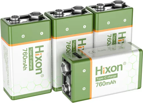 Vista 10 de Hixon Baterías de litio recargables USB de 9 V, baterías de iones de litio de larga duración de 760 mAh de 9 voltios con cable de carga tipo C