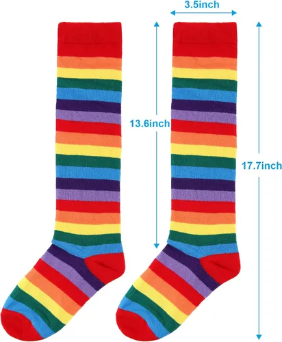 Vista 7 de SATINIOR 4 pares de calcetines de rodilla a rayas coloridas para mujeres y niñas
