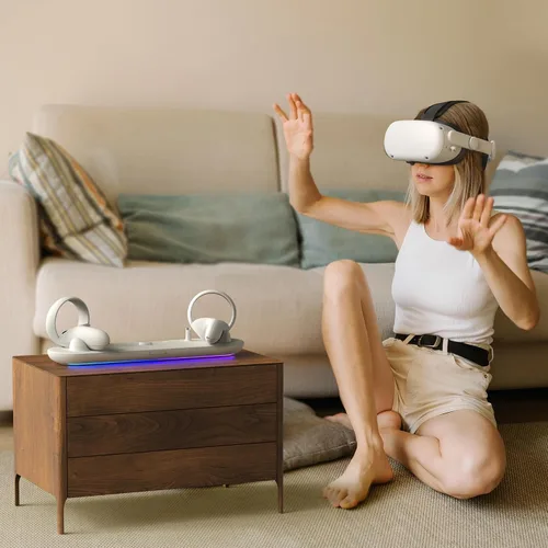 Vista 7 de KIWI design Base de carga RGB para Meta Oculus Quest 2, estación de carga de marca compartida Meta oficialmente toca simultáneamente