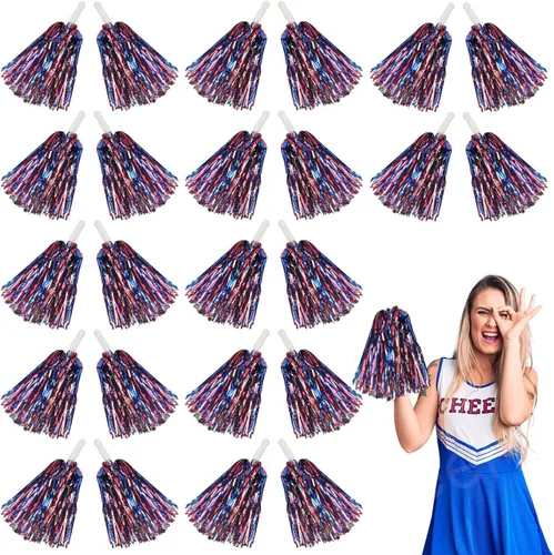 Vista 23 de Lovecheer 24 piezas Pompones de animadora metálicos con asa, pompones de animación para equipo deportivo, espíritu de equipo de animadoras