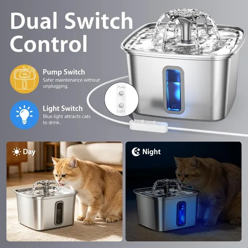 Vista 4 de Veken - Bomba de repuesto mejorada para fuente de agua de mascotas de 50oz, 95oz y 108oz, fuente de agua para gatos, dispensador de agua