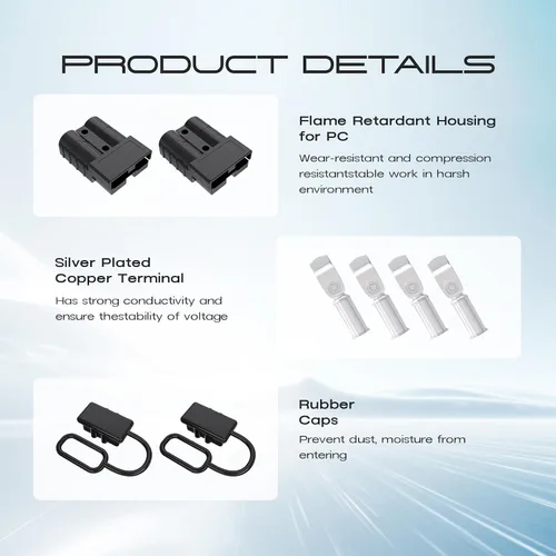 Vista 4 de cnaodun 8 piezas 6-10 calibre conector Anderson enchufe 50A 12-36V conector rápido de batería negro kit de enchufe de arnés de cable de desconexión