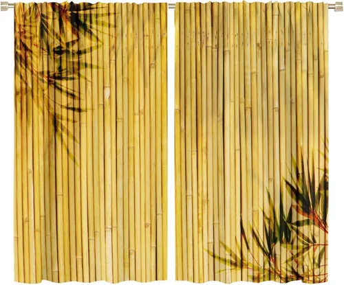 Vista 11 de Cortinas de bambú 3D impresas para exteriores, cortinas de bambú natural japonés zen, sala de estar, cocina, bolsillo para barra, cortinas