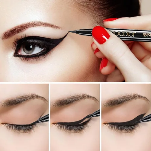 Vista 2 de Docolor - Lápiz delineador de ojos impermeable súper delgado y preciso, delineador líquido negro para todo el día, maquillaje profesional, lápiz