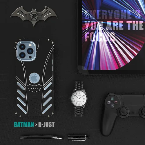 Vista 8 de Batman Design - Funda de metal para iPhone 14 Pro, protección resistente, soporte de murciélago, disipación de calor, 6.06 pulgadas, color negro