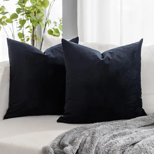 Vista 7 de Juego de 2 fundas de almohada decorativas de terciopelo de 14 x 14 pulgadas con cremallera, fundas de cojín cuadradas suaves y lisas de lujo