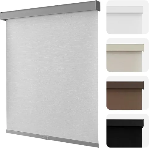 Vista 41 de Joydeco Persianas enrollables 100% opacas sin cordones para ventanas, persianas de parada libre, protección UV, persianas de tejido natural