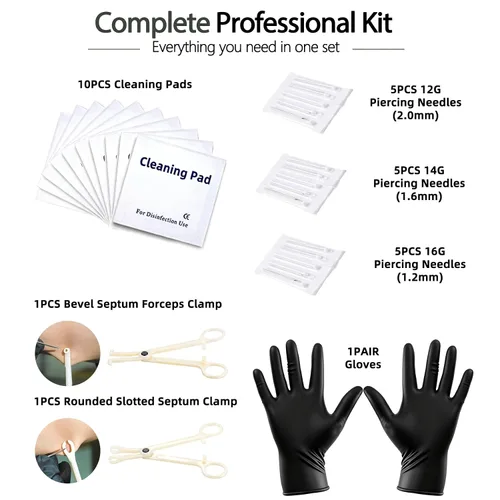 Vista 4 de A-minusone Kit de 84 piezas de piercing corporal, agujas y joyas de 14G