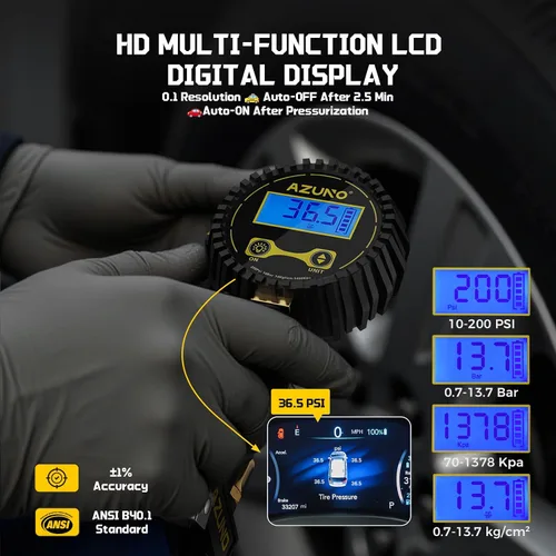 Vista 7 de Inflador digital de neumáticos con medidor de presión, 200 PSI, manguera