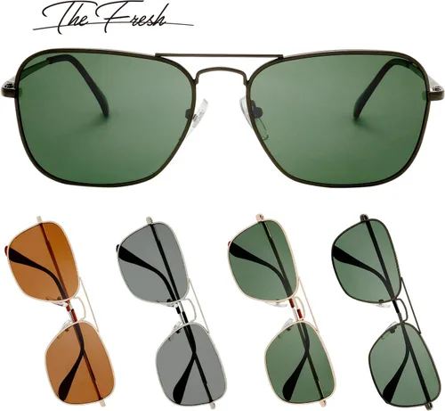 Vista 2 de The Fresh Gafas de sol polarizadas con marco de metal retro clásico, gafas de sol rectangulares