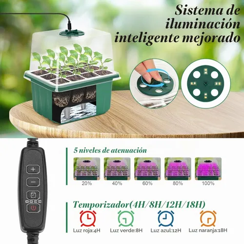 Vista 5 de Mckanti Juego de 4 bandejas de inicio de semillas de riego automático con luz de crecimiento, kit de germinación de semillas reutilizables