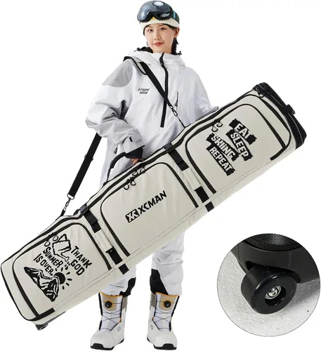Vista 8 de XCMAN Bolsa de snowboard con ruedas de 63 a 75 pulgadas de longitud ajustable para botas de snowboard de viaje aéreo
