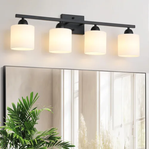 Vista 18 de Mecgirn Luces de tocador de vidrio de leche de acero inoxidable para baño, 2 lámparas cromadas de baño sobre espejo, enchufes E26 de cerámica