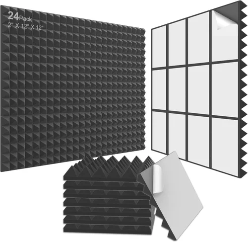 Vista 10 de JBER Paquete de 12 paneles de espuma acústica, paneles de espuma con aislamiento de sonido de 1 x 12 x 12 pulgadas para paredes, cuñas