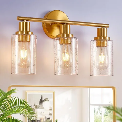 Vista 29 de [Usado] DLLT Lámparas de Baño de 3 Luces: Luces de Tocador Modernas de Níquel con Bombillas E26 - Lámpara de Pared de Baño con Pantalla de Vidrio