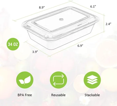 Vista 3 de SMELHA Contenedores de comida de 34 onzas (paquete de 30) recipientes reutilizables para almuerzo con tapas, 1 compartimento individual, juego