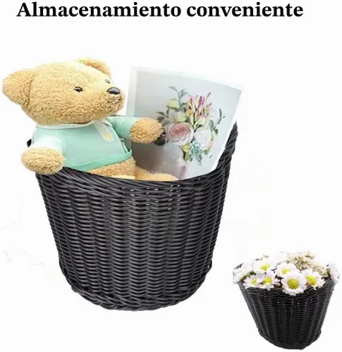 Vista 8 de Cesta para bicicleta, cesta de almacenamiento frontal para manillar con correas de cuero ajustables, accesorios de bicicleta, tejida a mano