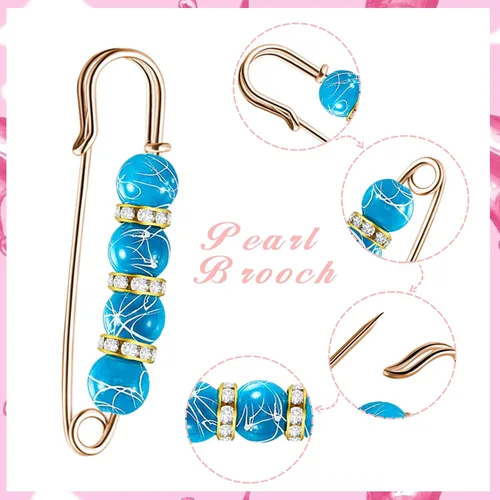 Vista 4 de Hicarer Broche de perlas de 18 piezas para mujer, alfileres decorativos de seguridad, broches de perlas artificiales, broche de perlas artificiales