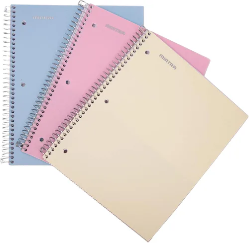 Vista 2 de Mintra Office Cuaderno con espiral duradero, 3 materias, azul pervinca (Arctic Ice), amarillo claro (Sun Yellow) y rosado claro (Spring Pink)