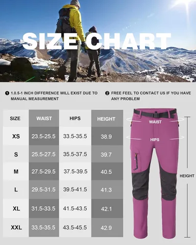 Vista 5 de Pantalones de senderismo para mujer, impermeables, resistentes al viento, con forro polar, con 4 bolsillos con cremallera