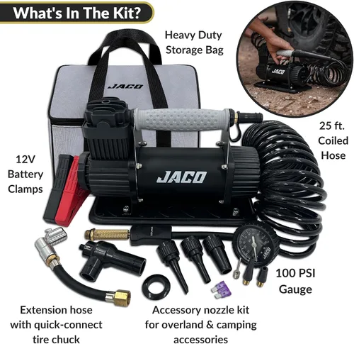 Vista 3 de JACO 4X4 TrailPro - Compresor de aire portátil resistente, 3.5 CFM (12V/33A) Kit de inflado de neumáticos On x Off Road