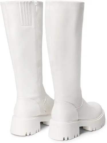 Vista 3 de DREAM PAIRS Botas altas hasta la rodilla, cómodas botas de plataforma gruesa con punta redonda y cremallera lateral para mujer