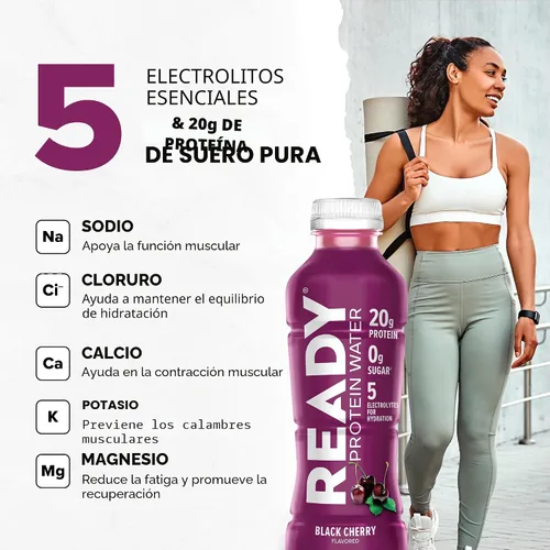 Vista 3 de Ready Protein Water - Agua con 0.53 onzas (15 g) de proteínas de suero de leche, sin azúcar, 12 unidades, 16.9 onzas líquidas cada una.