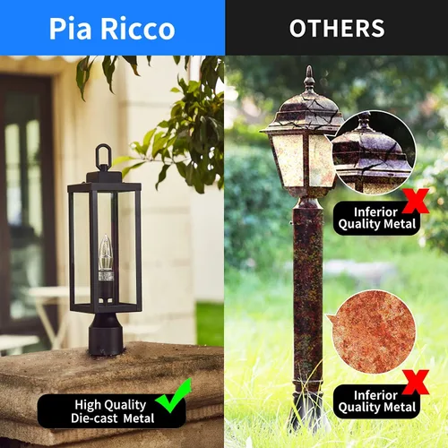 Vista 4 de Luces de poste para exteriores, lámpara de poste con enchufe E26, impermeable y antioxidante, moderna iluminación exterior de pilar, lámpara negra