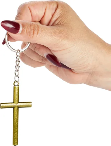 Vista 4 de Juvale Paquete de 12 llaveros de cruz, llaveros religiosos de Jesús a granel para regalos cristianos, recuerdos de fiesta, llaves de automóvil