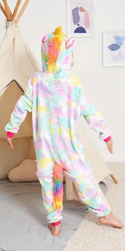 Vista 6 de UDERUI Pijama de unicornio para niños, disfraz de cosplay de una sola pieza, ropa de fiesta de animales, para niñas y niños