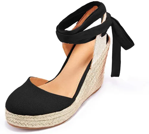 Vista 5 de FISACE - Alpargatas de verano para mujer, sandalias de plataforma, con hebilla en el tobillo y puntera cerrada