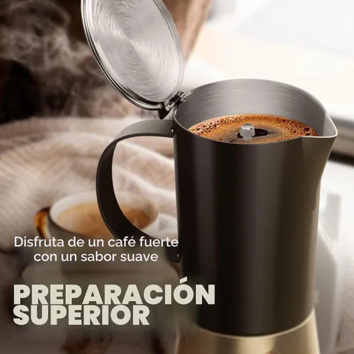 Vista 7 de Cafetera de acero inoxidable Moka Pot de 6 tazas (12 onzas líquidas), cafetera de estufa para inducción, estufas de gas y eléctricas, cafetera