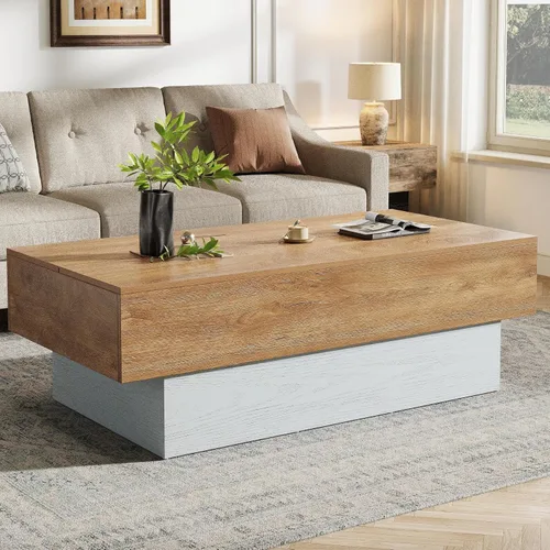 Vista 10 de Tribesigns - Mesa de café moderna negra, mesa de té rectangular de madera de 55 pulgadas, mesa central grande para sala de estar, sala de recepción