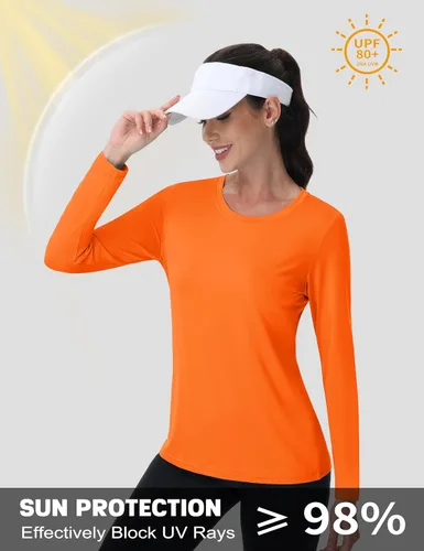 Vista 2 de MAGCOMSEN Camisetas de entrenamiento para mujer UPF 80+ de manga larga, camiseta atlética de secado rápido