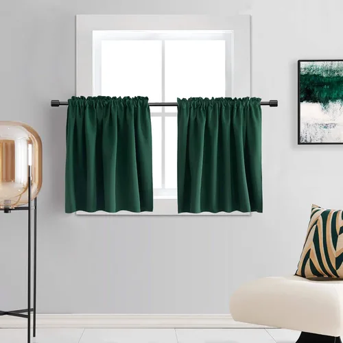 Vista 13 de DONREN Cortinas Cenefas de 20 pulgadas de largo - 2 paneles opacos aislantes térmicos pequeñas cenefas de cortina para baño con bolsillo para barra