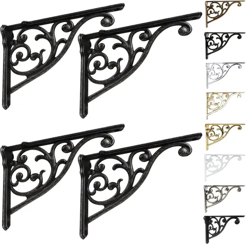 Vista 38 de Soportes de estante de 4 pulgadas, paquete de 4 soportes de pared de latón antiguo de alta resistencia, estantes decorativos de cocina victoriana