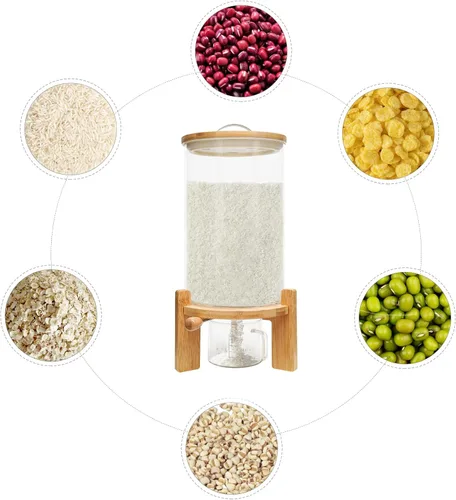 Vista 7 de 7.5L Cereal Contenedores Almacenamiento,Dispensador de cereales Harina Arroz Contenedor de almacenamiento Tanque de vidrio W/Lid Medición Taza Cubo