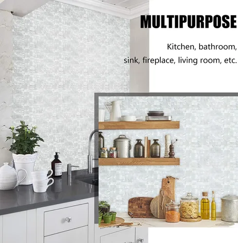 Vista 9 de KASARO - Calcomanías de pared, adhesivo despegable de mosaicos para salpicadero dormitorio baño, madreperla, 12 x 12 pulgadas