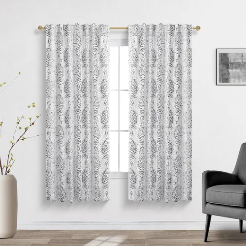 Vista 16 de Mrs.Naturall Cortinas Doradas de Lujo para Dormitorio, Cortinas con Patrón de Medallón Damasco para Cocina Baño Sala de Estar 63 Pulgadas de Largo