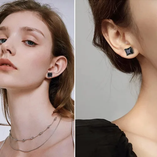 Vista 5 de YCL&TXL 6 pares de aretes de acero inoxidable hipoalergénicos para hombre, aretes falsos redondos cuadrados de circonita cúbica magnética