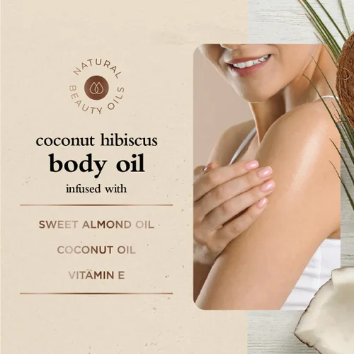 Vista 4 de Oliology Aceite corporal de hibisco de coco – Fórmula hidratante y nutritiva con aceite de coco, aceite de almendras dulces y vitamina E Ligero