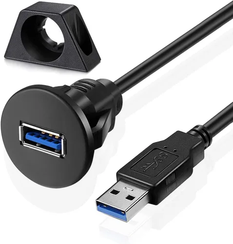 Vista 7 de Cable de extensión USB 3.0 macho a hembra AUX de montaje en panel empotrado, pequeño, 3 pies Soporte de panel empotrado AUX, para coche, camión