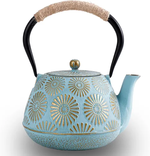 Vista 7 de Tetera japonesa de hierro fundido Tetsubin, hervidor de cocina recubierto de esmalte de 40 onzas (1200ml) con infusor de acero inoxidable y mango