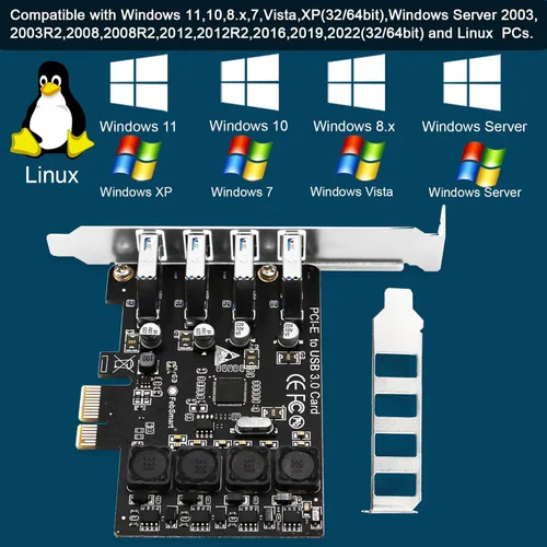 Vista 13 de PCIE - Tarjeta de expansión USB 3.0 de 4 puertos Superspeed de 5 Gbps para Windows 11, 10, 8.x, 7, Vista, XP, PC de sobremesa, tecnología