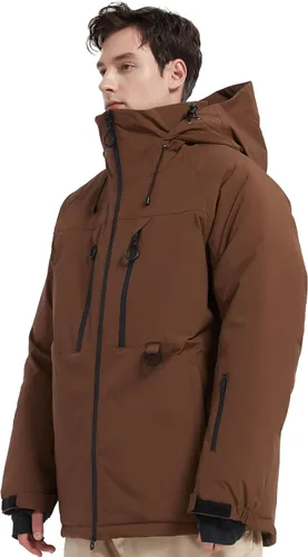 Vista 2 de Chaqueta de esquí impermeable para hombre, abrigos de nieve, snowboard de montaña, rompevientos, parka con capucha Marrón