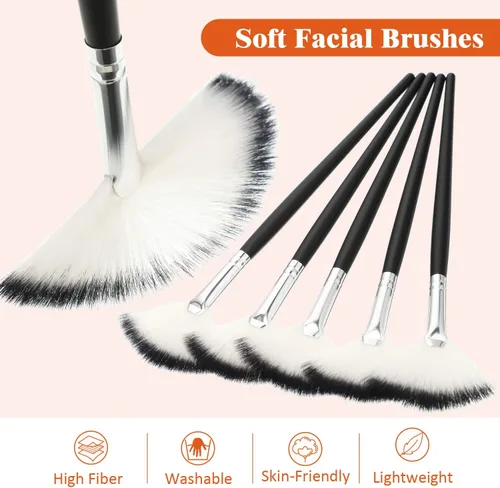 Vista 5 de 9 piezas de brochas de mascarilla facial en abanico, brochas aplicadoras faciales suaves, herramientas para peeling, maquillaje glicólico para crema