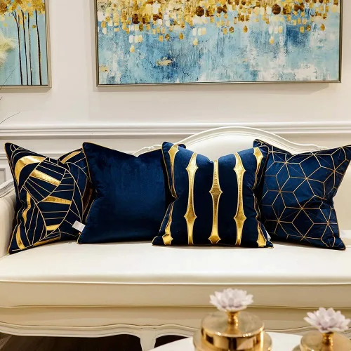 Vista 6 de Avigers Funda de almohada de 18 x 18 pulgadas, oro azul, terciopelo