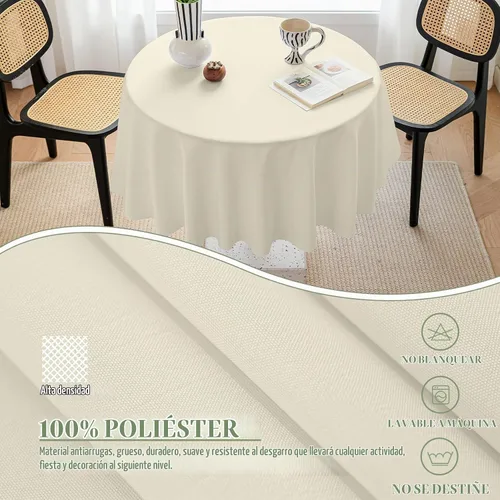 Vista 6 de BYDOLL Mantel redondo de 48 pulgadas para la parte superior de un máximo de 38 pulgadas de diámetro, color beige, lavable, al aire libre, resistente